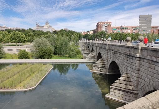 Estanques y zona ajardinada alrededor del puente de Segovia